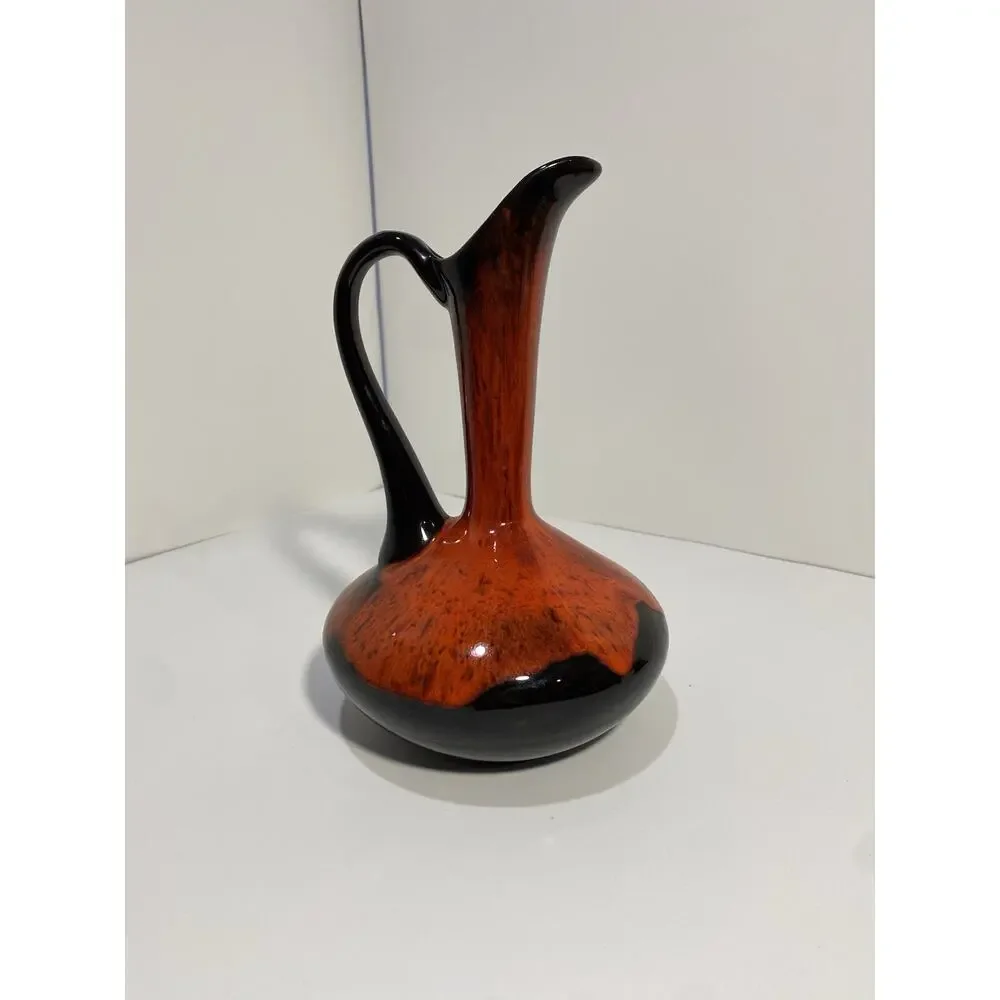 Vintage Mid Century Evangeline Lava Vase Pottery Red And Black